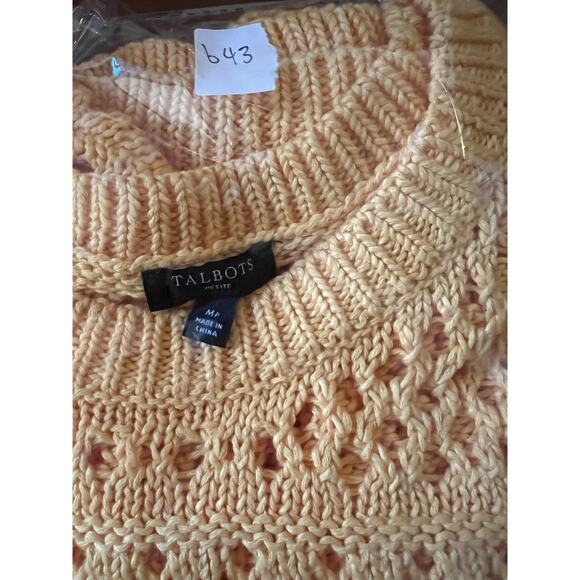 Talbots Sweater Womens Petite Medium Yellow Sleeveless Open Knit Crochet Shell - Picture 5 of 5